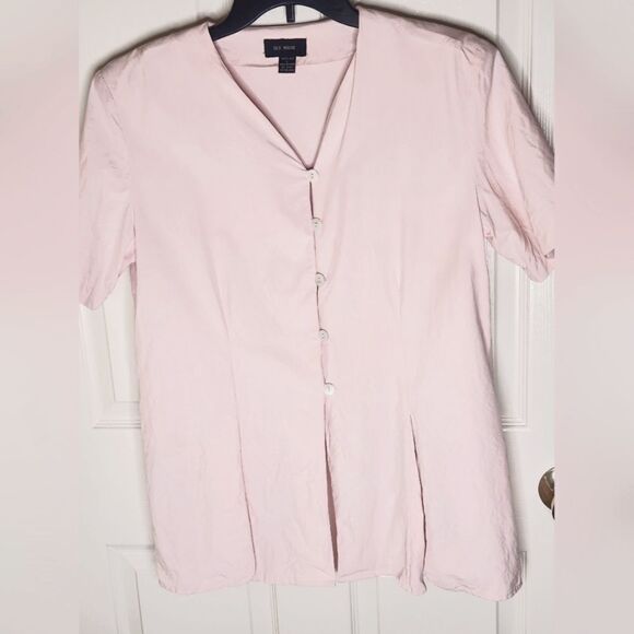 Silk House L 100% SILK Pink  Shrtslv Split Hem Buttons Up Women TopBlouse Shirt - Picture 1 of 7